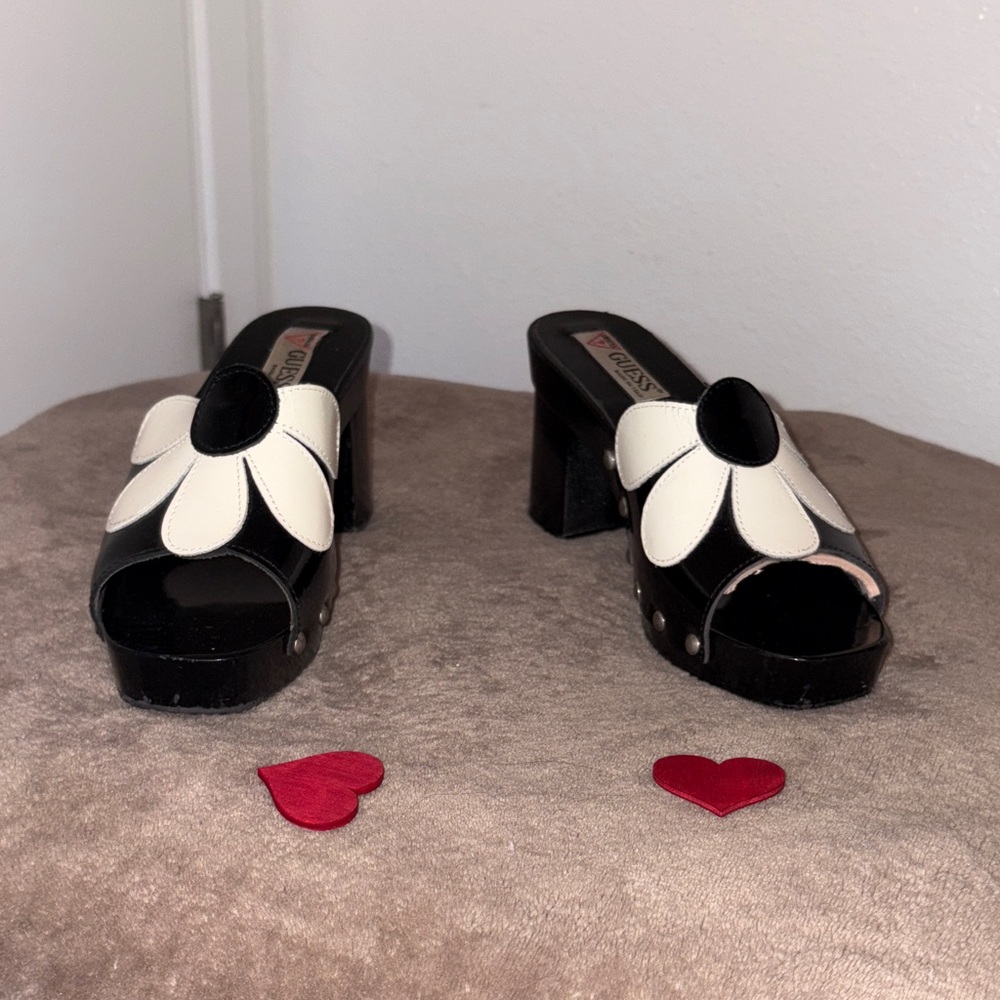 Black and White Women's Wooden Platform Sandals
